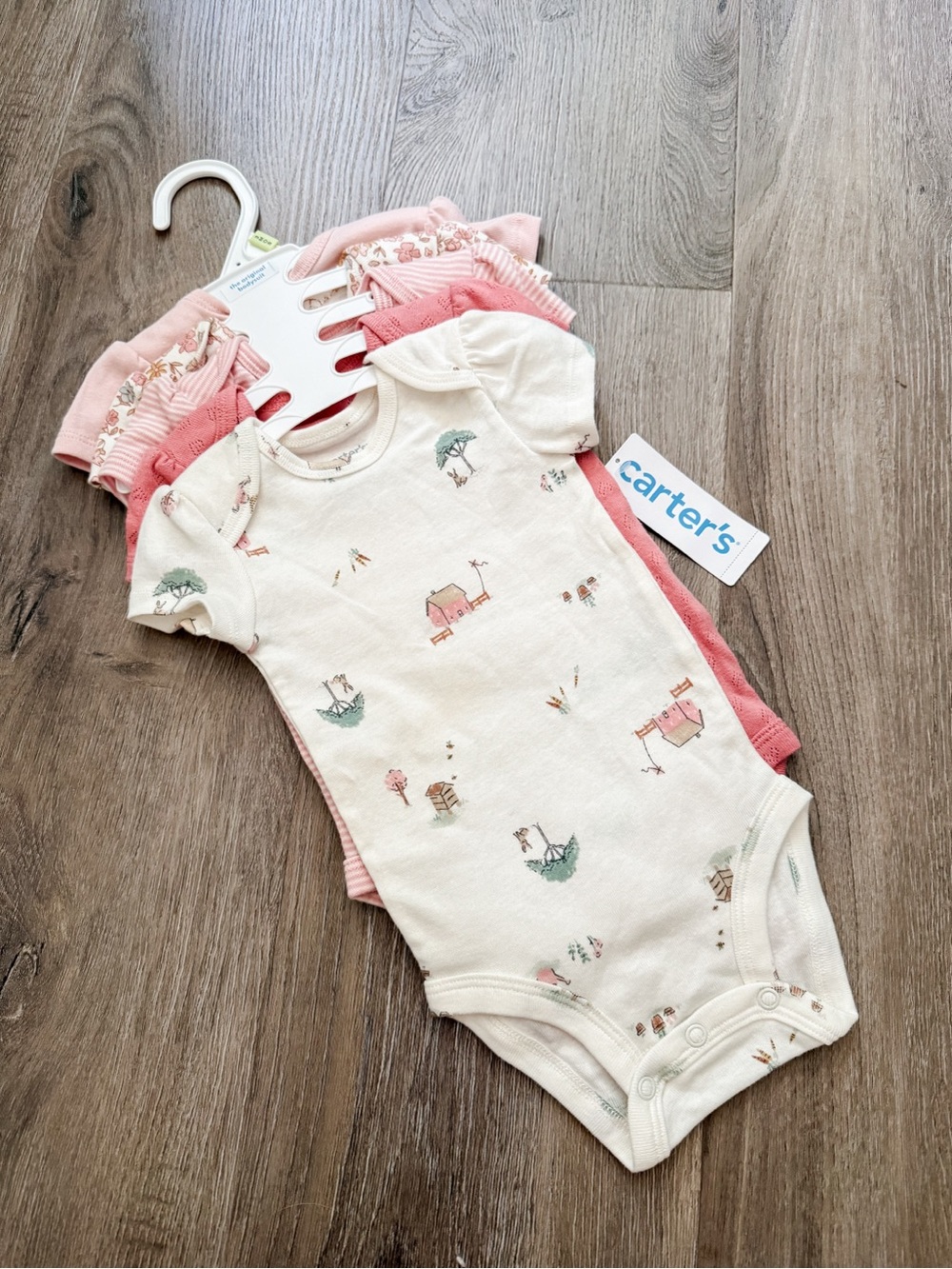 Carter's Ivory and Pink Short Sleeve Baby One-Pieces - 5 Pack